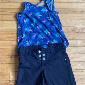 Flamingo Tank top With Black Three button Shorts